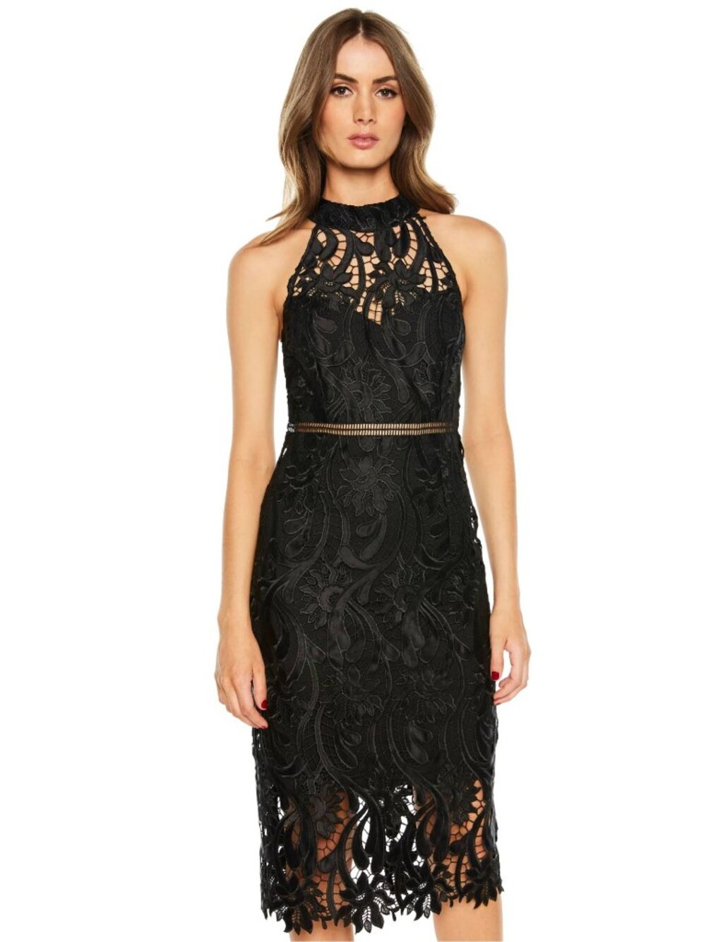 🆕BARDOT Isa Lace Halter Cocktail Dress X-Small 4 Black - Picture 1 of 12